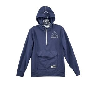 Reebok Hoodie Kid Size 10/12 L Navy Blue Quarter-Zip Delta Logo Fitness Pullover